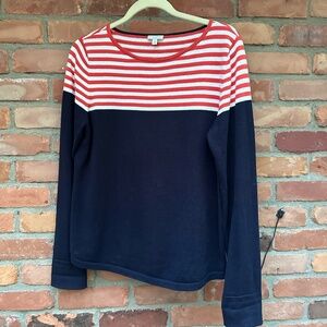 Talbots' Color-blocked Design Red, White Stripes Cotton Sweater ~ Medium
